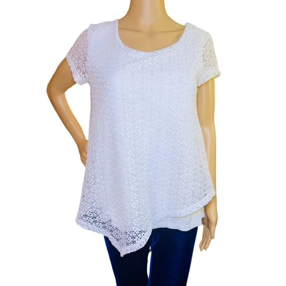 (5 for $25) Rafaella Short Sleeve White Lace Blouse Size Small - Picture 2 of 6